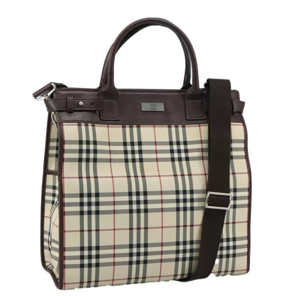 BURBERRY Nova Check Hand Bag Canvas 2way Beige Auth 108520